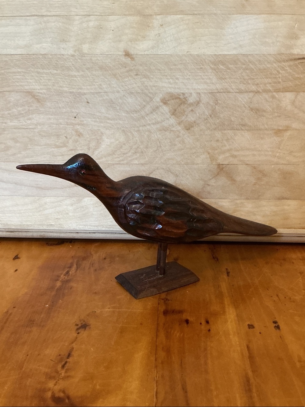 Vintage Wooden Hand-Carved- Shorebird Figurine - mid-century